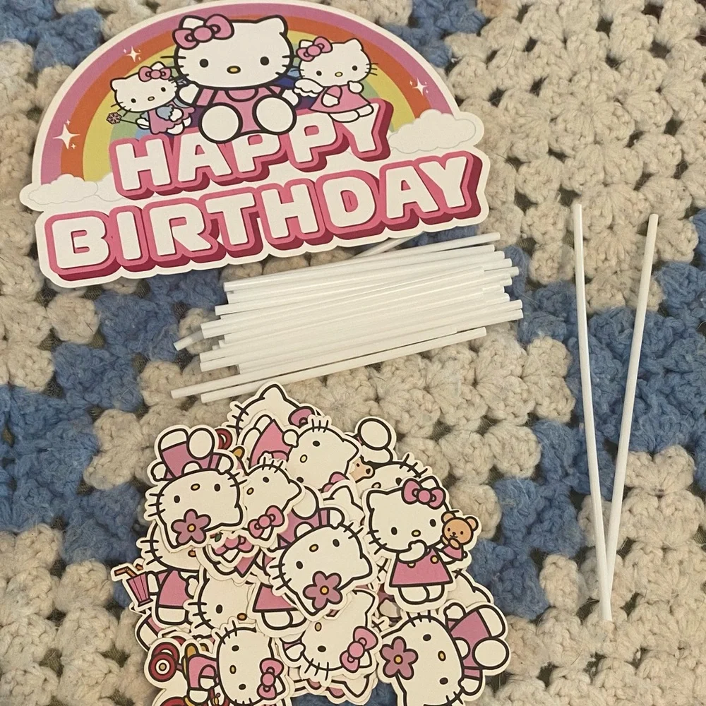 Hello Kitty Birthday Cake and Cupcake Topper Set – Party Picks & Sign 20+ Pieces